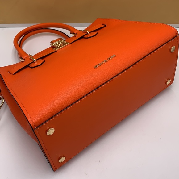 Michael Kors Hamilton Medium Leather Satchel Poppy  color - Picture 11 of 16